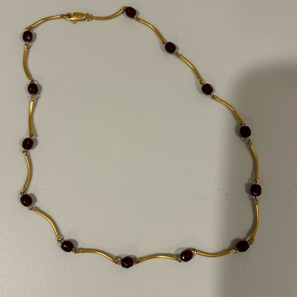 Elegant Gold and Red Beaded Necklace